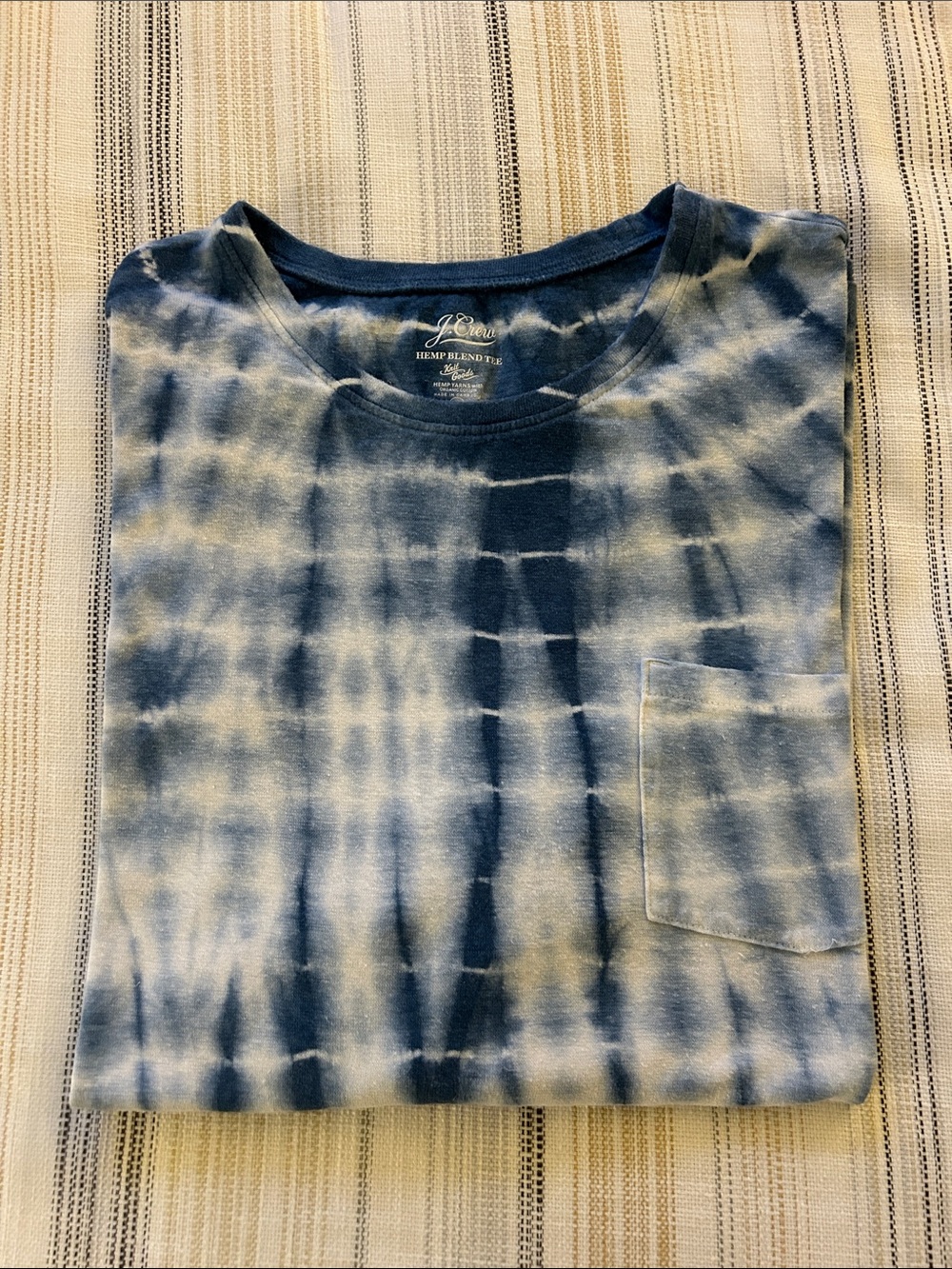 J. Crew Blue and White Tie-Dye Pocket Tee